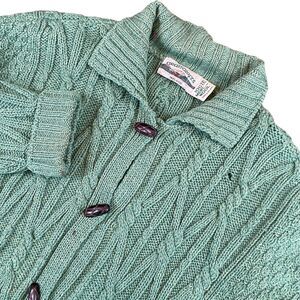 Aran Crafts Women's Bright Green 100% Merino Wool Cable Knit Cardigan Size XXL